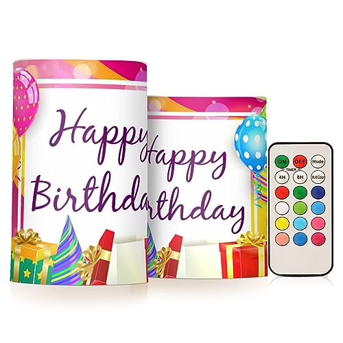 Qilmy Happy Birthday Flameless Candles 2PCS,Battery Operated LED Pillar Candles with Remote Control, Romantic Radiance Candles137