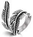 LEEYA NL25 Stainless Steel Rings for Men Women Biker Ring Vintage Feather, Size 7-12 (8, Silver)