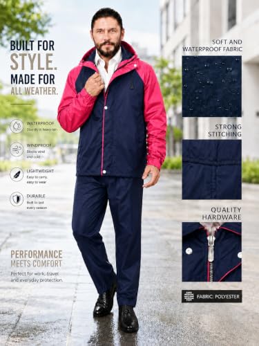 Image of Mens Raincoat Suit with Pant Set Eluxia Series | Waterproof Lightweight Breathable Rain Wear | Elastic Cuff & Waterproof Zipper Raincoat for men waterproof