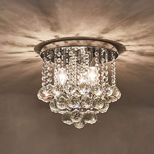 Gdlma Raindrop Crystal Chandelier,Flush Mount Ceiling Light For Bedroom, Living Room, Dining Room (Round 3 Lights) #TOP5