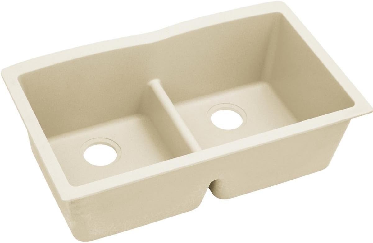 Elkay Quartz Luxe ELXDULB3322PA0 Parchment Equal Double Bowl Undermount Sink with Aqua Divide