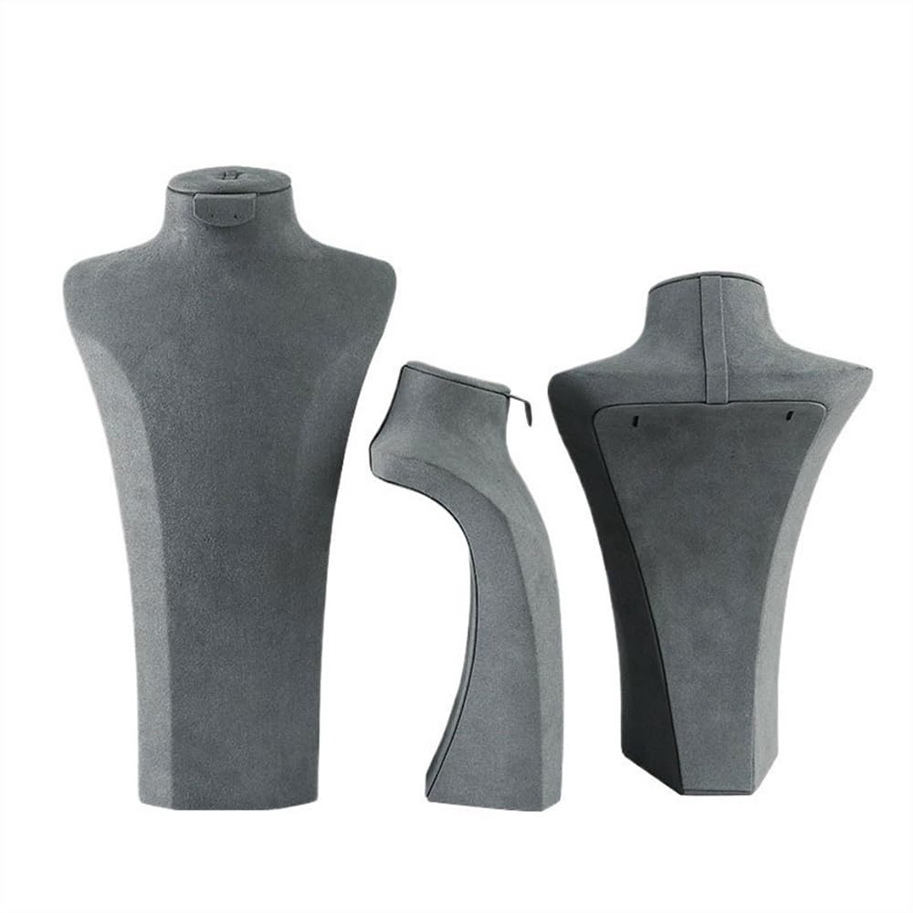 ZKALQECNF Gioielli Espositore Espositore for collana in microfibra grigia con ritratto, manichino, collo, gioielli, vetrina Gioielli Eremagliera Vetrina(Grande)