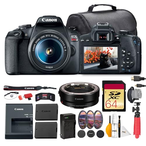 Canon EOS Rebel T7 DSLR Camera with 18-55mm Lens Bundle | 24.1MP APS-C Sensor, Fast AF & Full HD Video| for Beginners, Travel & Family Photography (2727C002) + Adapter EF-EOS R + 64GB Card + More