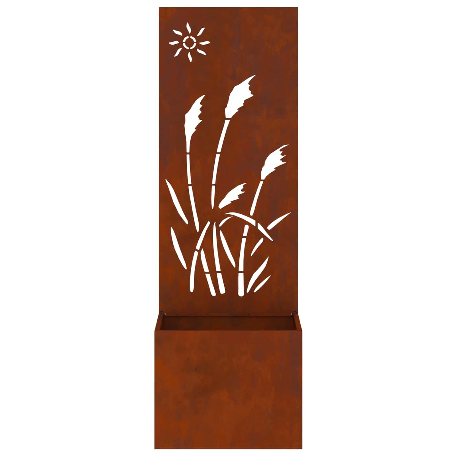 Ogrodowa ochrona przed wzrokiem na płótnie, zardzewiałe 50 x 150 cm, stal odporna na warunki atmosferyczne z dekoracyjnymi wstawkami, matowa powierzchnia, stabilna konstrukcja, na taras i