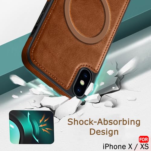 Image of TheGiftKart Genuine Leather Finish Back Cover Case for iPhone X /XS | Shockproof Design | Raised Edges for Camera & Screen Protection | Stunning Minimalist Design Cover (MagSafe Compatible, Brown)