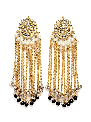 Image of Karatcart Kundan Tassel Earrings for Women (Pink and Green Beads)