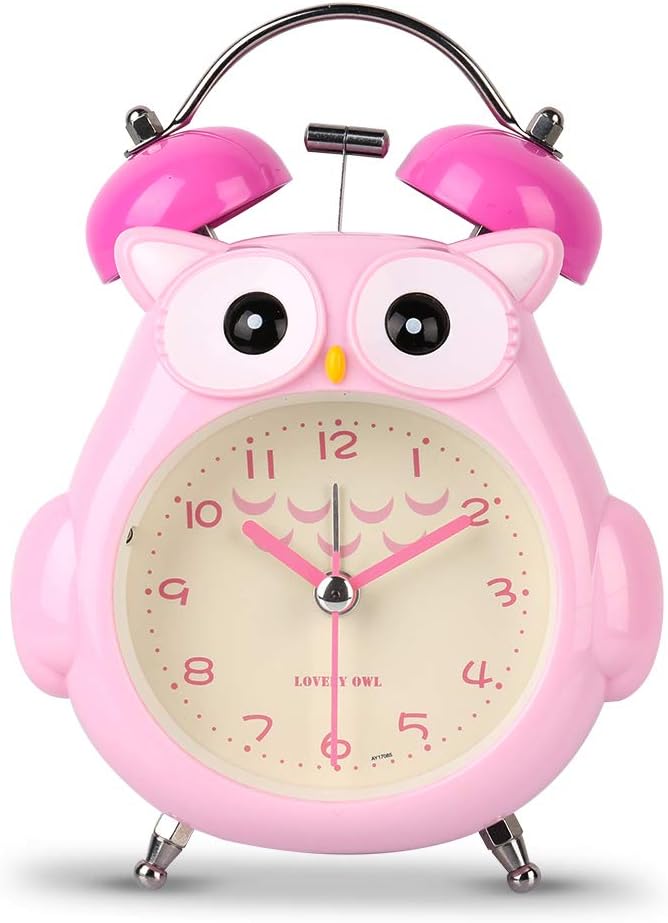 KOROTUS COLLECTION Alarm Clock for Girls, Owl for Kids and Teen Loud Bell and Button Night Light for Heavy Sleepers (Pink)