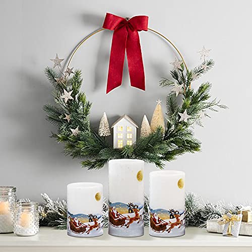 Eldnacele Christmas Flameless Candles with Timer, LED Flickering Battery Pillar Candles with 6H Timer and Santa Snowman Decals, Festival Winter Party Decoration Set of 3 (D 3” x H 4” 5” 6”) - Santa by Eldnacele - Image 4