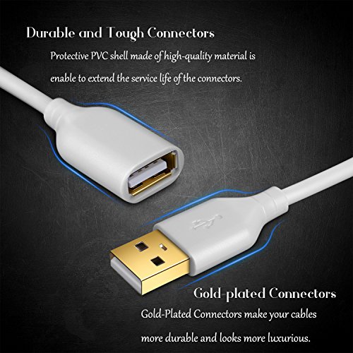 Costyle White USB Extension Cable, 2-Pack USB 2.0 10ft/3m Type A Male to A Female Extension Cord White USB Extender Cable with Gold-Plated Connectors