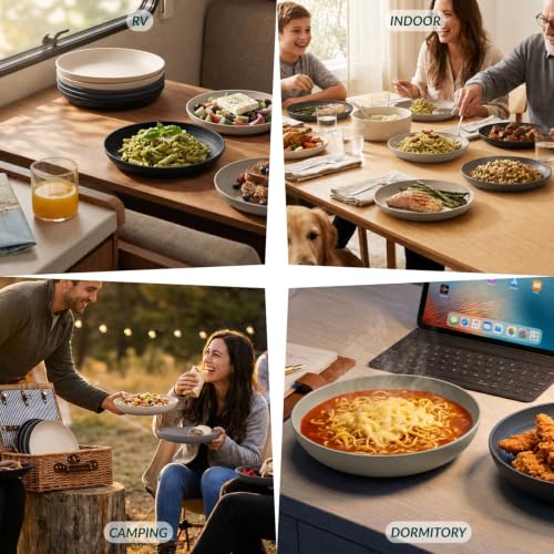 Image of Homienly Wheat Straw Plates Set of 8, Reusable Lightweight and Unbreakable 9 inch Plates, Premium Microwave and Dishwasher Safe Plates for Kitchen, Camping, Picnic, Party - GreyStone