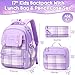 Fimibuke Kids Backpack for Girls, 3 PCS Waterproof Teens Girls School Backpack with Lunch Box, Pencil Pouch Set, Cute Bookbag Travel School Bag for Elementary Middle High School Student Age 6+(Purple)