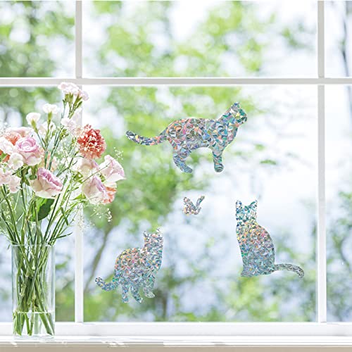 Gorgecraft 29Pcs Cat Window Clings Rainbow Window Glass Decals For Birds Strike Non Adhesive Vinyl Film Home Decorations Sliding Doors #TOP6