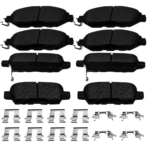 Image of Brake Pads Front and Rear Compatible with Nissan Pathfinder Murano, 2014-2020 Infiniti QX60, 2013 Infiniti JX35 Automotive Replacement Brake Pads Semi-Metallic D1649 D905