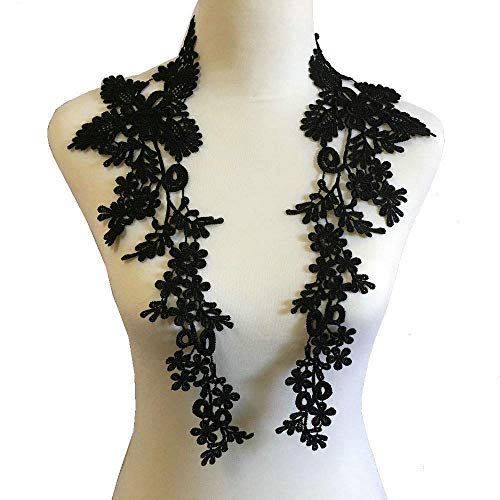 Yulakes Cuello de encaje bordado Cuello de encaje Cuello Insertar Collar Adorno de Encaje Parches Apliques Adornos para Vestido DIY Hecho a Mano (Negro)