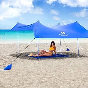 Red Suricata – Parasol de Plage Familial – Protection UV SPF50 – Tente avec 4 poteaux en Aluminium, 4 ancrages de poteaux, 4 ancrages de Sac de Sable – Grande bâche d’abri Portable