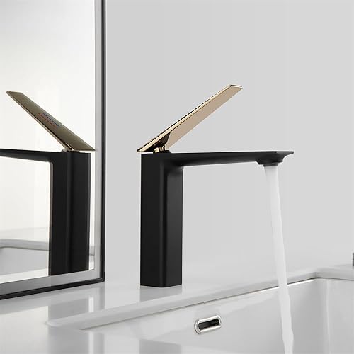 Miniatura 7 de Weirun Grifo de lavabo de latón extra largo para baño, con una sola manija, un agujero, mezclador de tocador, montaje en cubierta, negro mate con