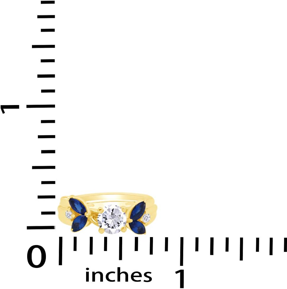 AFFY 0.62 Carat Simulated Blue Sapphire & Cubic Zirconia Enhancer Guard 14K Gold Over Sterling Silver