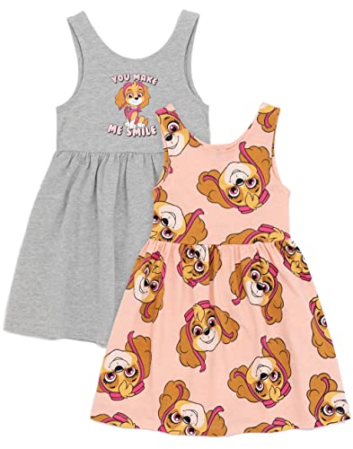 Paw Patrol Girls Dress 2 Pack | Kids Grey & Pink Skye Helicopter Pup Sleeveless Summer Dresses | Fun Multi-Pack Clothing Set
