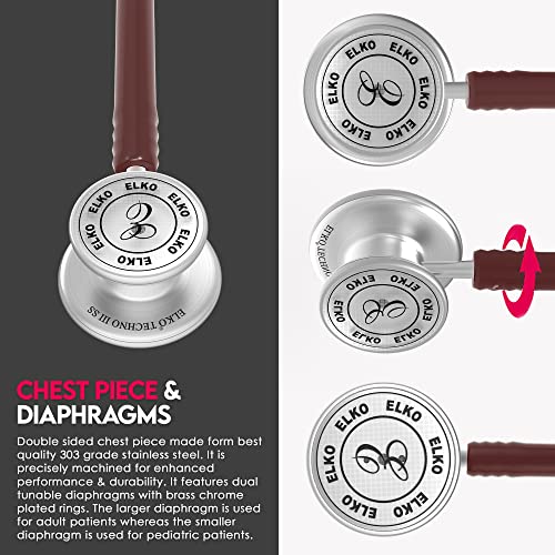 Image of ELKO EL-170 TECHNO III SS Stainless Steel Acoustic Stethoscope | Adult & Pediatric Stethoscope With Double Sided Chestpiece | Two-Way PVC Tubing | Doctors & Medical Students (Brown)