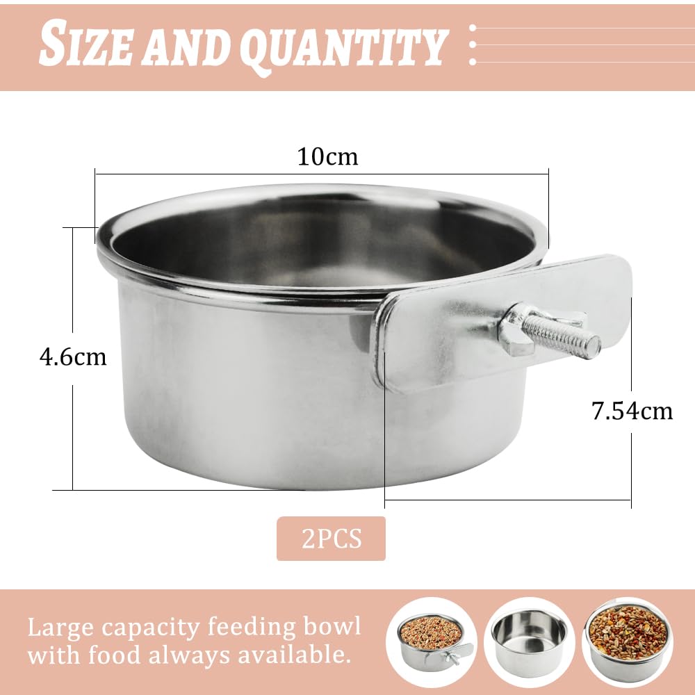 TOVOT 2PCS 10CM Parrot Feeding Bowls Hanging Bowls for Cage Bird Bowls Stainless Steel Pet Feeding Bowls Bird Feeding Dish Cups Pet - Image 2