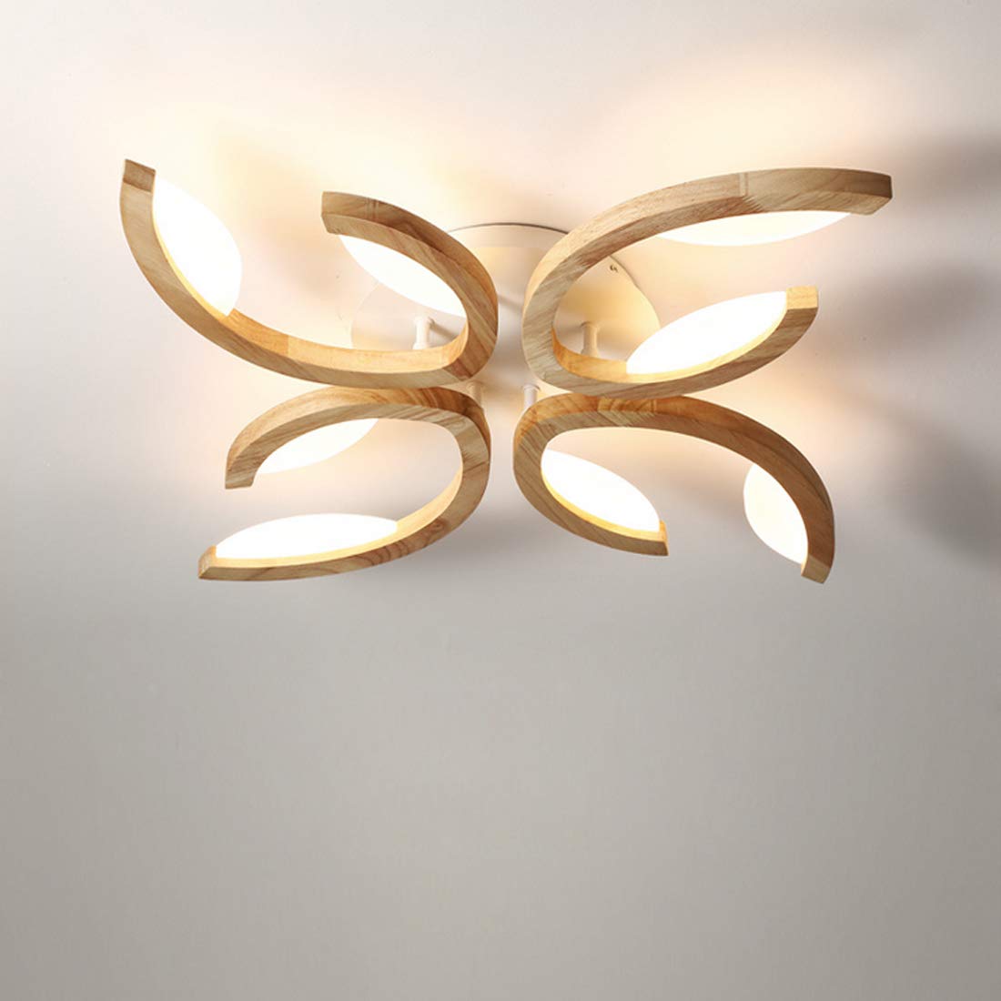 lampada da soffitto legno LED, plafoniera luce bianca calda per salotto, lampadario camera da letto, lampade design floreale, lampada da cucina, paralume decorativo in acrilico, Ø72cm, 24W, 1800lm