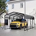 Jocoevol Heavy Duty Metal Carport Canopy, 12x20 FT Outdoor Car Port with Waterpoorf Metal Roof& Side Support Rods, Multi-Use Shelter Outdoor Garage for Car, Boats and Truck