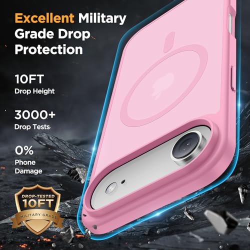 Image of Miracase Magnetic for iPhone Air Case with Screen Protector(Compatible with MagSafe), Slim Thin Translucent Matte Military-Grade Protected Phone Cover for iPhone 17 Air 6.5 inch, Light Pink