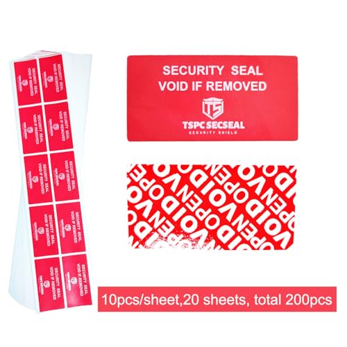 TSPC SECSEAL 200pcs 25x50mm Tamper Proof Partial Transfer Tamper Evident Security Void Stickers Labels Seals (1 x 2 Inches,Matte Red, Logo)