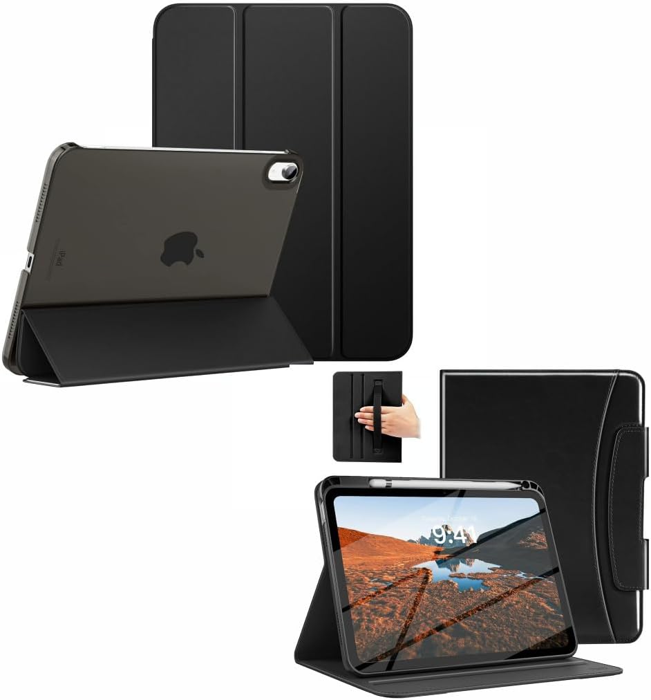 MoKo for iPad (A16) 11th Generation Case 11 Inch 2025, iPad 10th Generation Case 10.9 Inch 2022, Slim Stand Hard PC Translucent Back Shell Cover, Bundle Sales Premium Leather Folio Stand Cover, Black