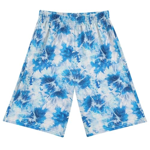 Blue Tie Dye Sleep Shorts Summer Pajama Shorts Elastic Waist Sleep Bottoms with Pockets 6-14 Years - Main Image