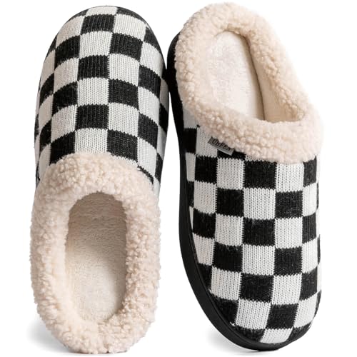 UBFEN Mens Slippers for Indoor Bedroom Memory Foam House Shoes Lightweight Slip On Outdoor Slipper A Black White Size 11-12