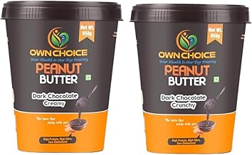 Ownchoice Peanut Butter | Dark Chocolate Creamy and Crunchy | 850g Pack of 2 | Made with Premium Roasted Peanuts & Dark Chocolate Paste and Rock Sugar (Dhaga Mishri) & Pink Salt | Healthy & Tasty Nut Butter | 22g Protein & 5.2g Dietary Fiber | Gluten Free