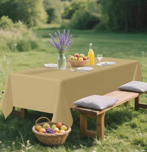 Image of SietDESEO 2 Pack Gold Plastic Tablecloth Rectangle 54 x 108 Premium Disposable Table Cloth Plastic Table Cover for Wedding Baby Shower Birthday Party Christmas Disposable Tablecloth