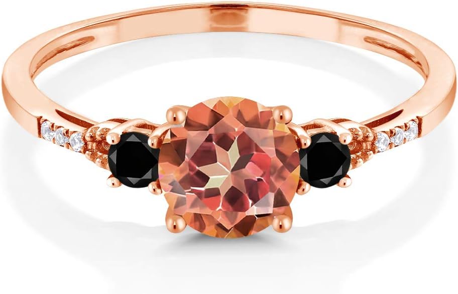Gem Stone King 10K Rose Gold Ecstasy Mystic Topaz Black Diamond and White Diamond Accent 3-Stone Engagement Ring For Women (1.17 Cttw, Round 6MM, Gemstone November Birthstone) - Image 2