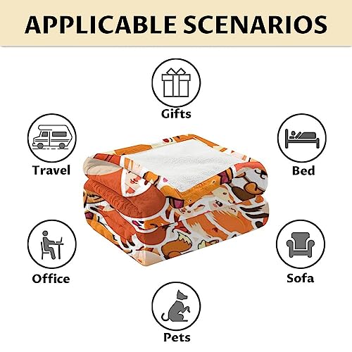 Mercuryelf Fox Throw Blanket - Soft, Fuzzy & Warm - 60x80 Inches Flannel Blankets for Bed, Couch - Orange Funny Throws Gift for Adults