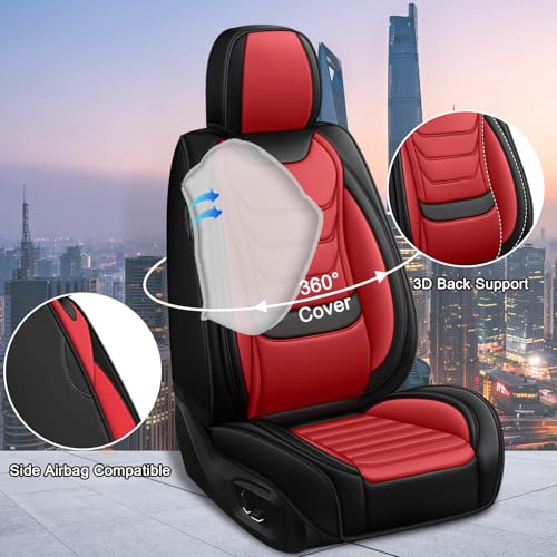 Image of Car Seat Covers Fit for Chevrolet Tahoe 1995-2025, Leather Automotive Seat Covers for Trucks, Heavy-Duty Wear Resistant Seat Protectors, Easy to Install, 2 Seats, Black Red