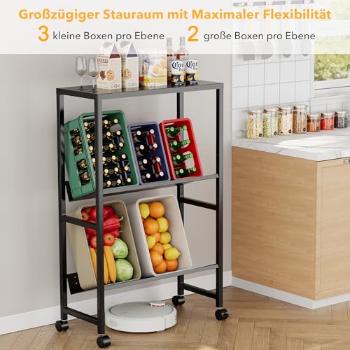 Sealong Getränkekistenregal 4 Kisten mit Ablage, Kistenregal mit Metall-Pegboard-Regal, Frei Stehender Getränkeregal mit Rollen & Höhenverstellbaren Füßen, Regal Getränkekisten Bierkastenständer