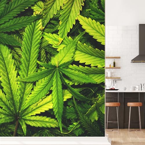 wall26 Cannabis Texture Marijuana Leaf Pile Background with Flat Vintage Style Removable Wall Mural Self-Adhesive Large Wallpaper - 96x96 inches