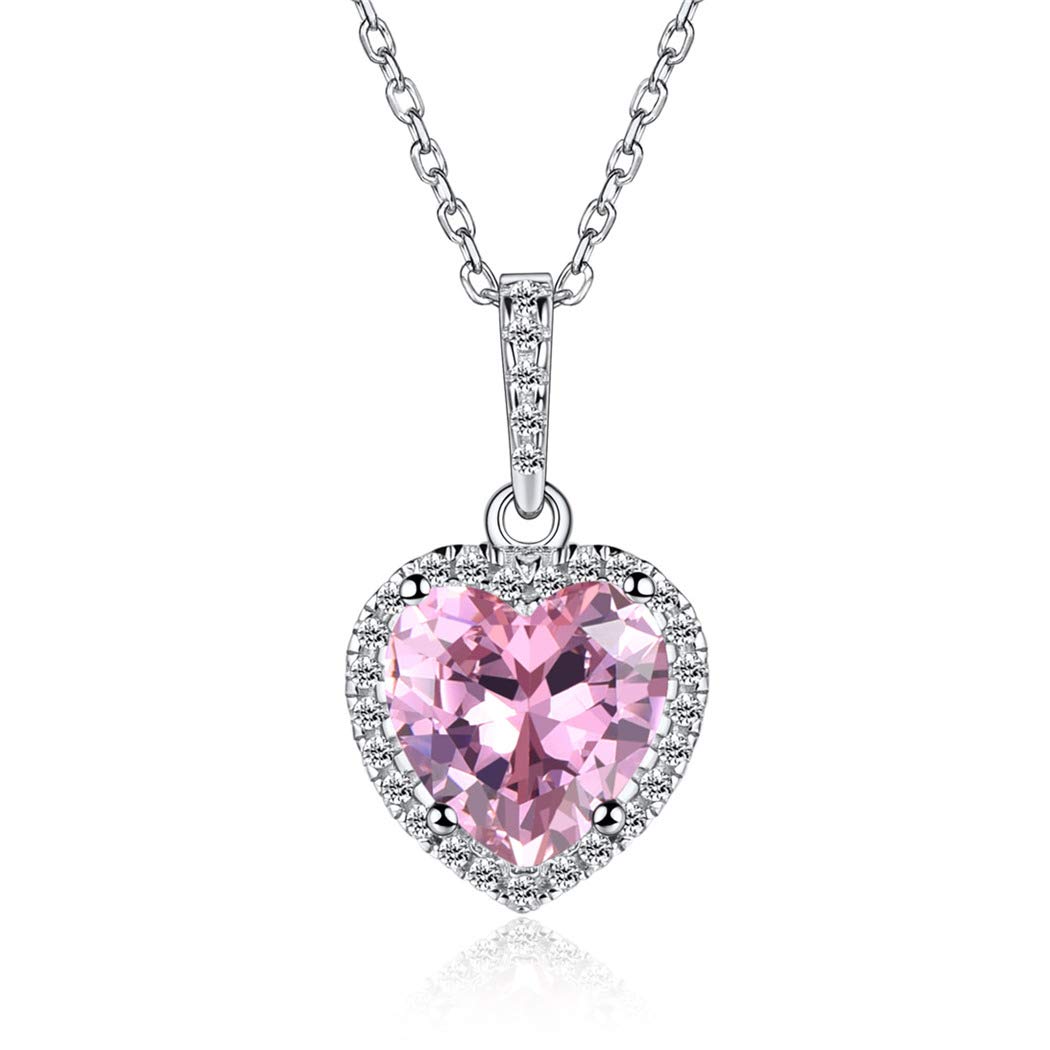 925 Sterling Silver CZ Birthstone Necklace for Women 40+5cm Extend Chain Tiny Small Heart/Square/Teardrop Gemstone Birthday Jewellery(with Gift Box)