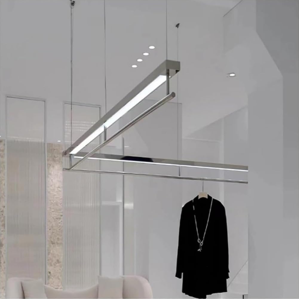 Decken-Schrank für Kleidungsstücke, LED-Kleiderständer aus Edelstahl for Aufhängen an der Decke, silberfarben, mehrere Größen, Einzelhandel(120 cm)