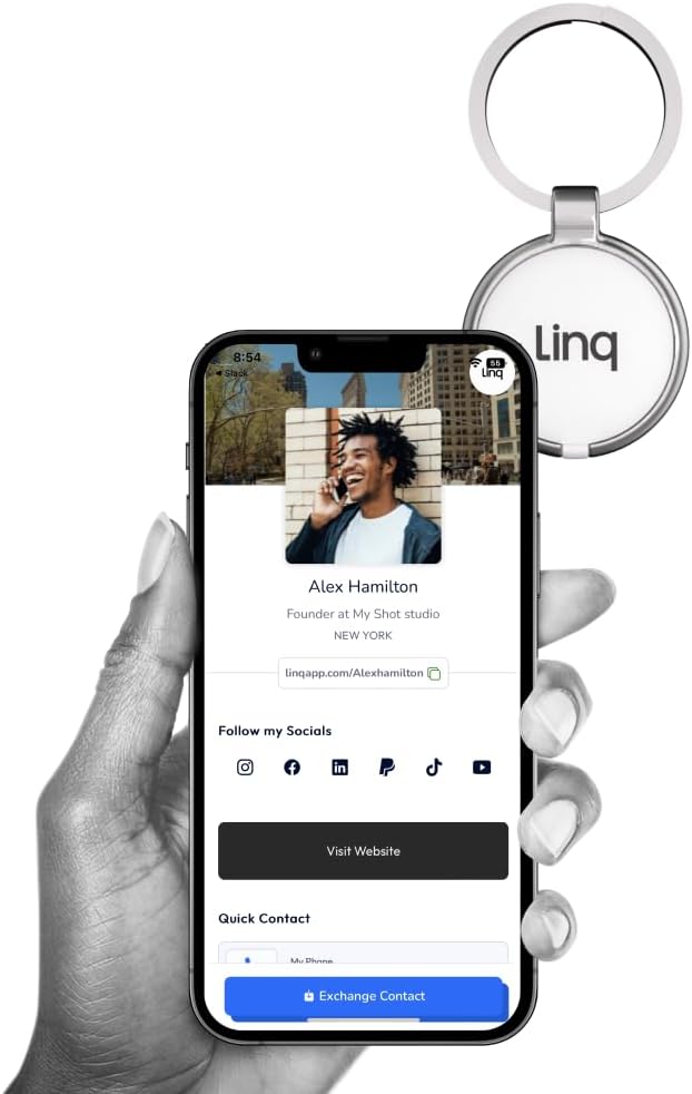 Linq Tag - NFC Tap & QR Technology - Add to Your Phone to Share Contact Info, Social Media, Websites, and More! (White)