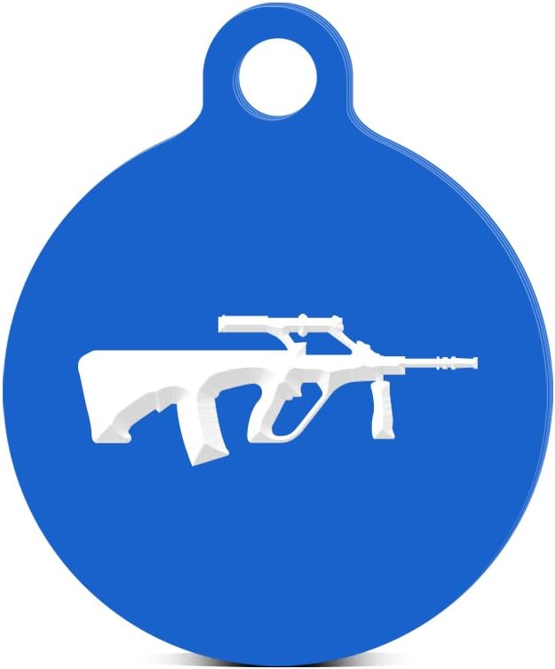 AUG Round Keychain with Tab Engraved AUG A1 Steyr Blue