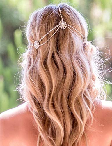 Missgrace Women Dainty Bohemian Rhinestones Gold Silver Head Chain Hair Accessories For Bridal And Girls (Gold) #TOP1