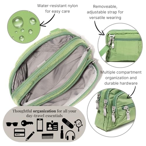 Image of Baggallini Triple Zip Small Crossbody Bag for Women - Lightweight Convertible Fanny Pack Belt Bag