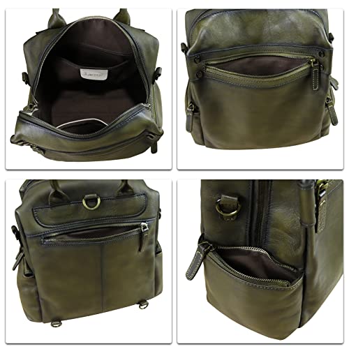 Image of Genuine Leather Backpack for Women Convertible Design Shoulder Bag Vintage Casual Daypack Knapsack Rucksack Purse (Green)