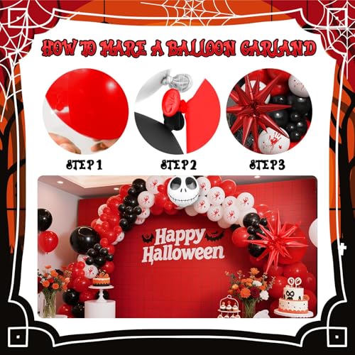 Image of Halloween Balloon Arch Kit Bloody Balloons Garland Black and Red Balloon with Skull Face Explosion Star Foil Balloon for Nightmare Horror Theme Birthday Spooky Vampire Skeleton Cat Party Decorations