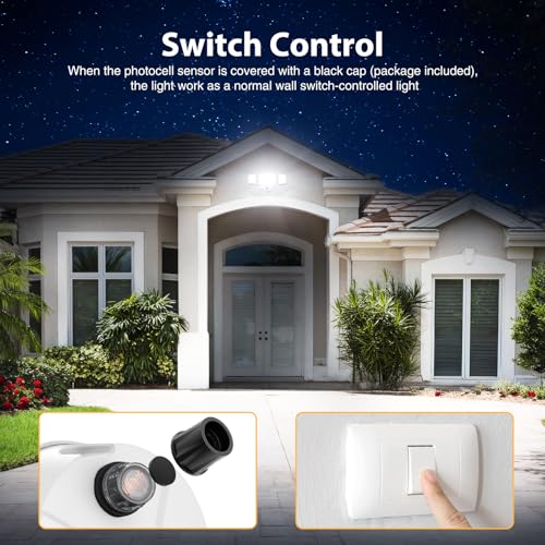Onforu 80W LED Dusk to Dawn Flood Lights,8000LM White Exterior Security Outdoor Lighting,IP65 Waterproof Outdoor 3 Adjustable Heads Photocell Light Fixture,6500K Floodlight for Garage,Patio,Yard - Image 4