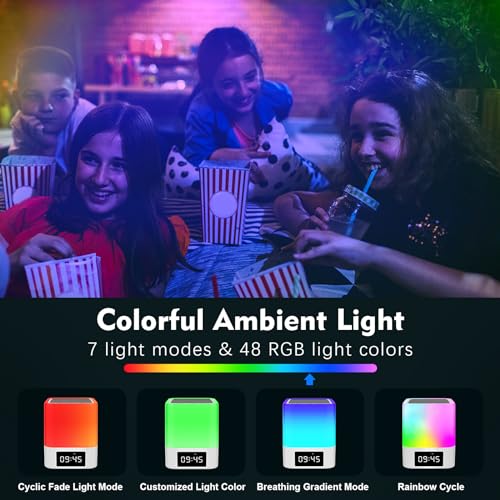 Night Light Bluetooth Speaker, Gifts for 10 11 12 13 14 15 Years Old Boys Teenager Girls, All-in-1 Dual Alarm Clock, Touch Sensor Bedside Lamp, 48 RGB Color Chang, MP3 Player, Wireless Speaker - Image 4