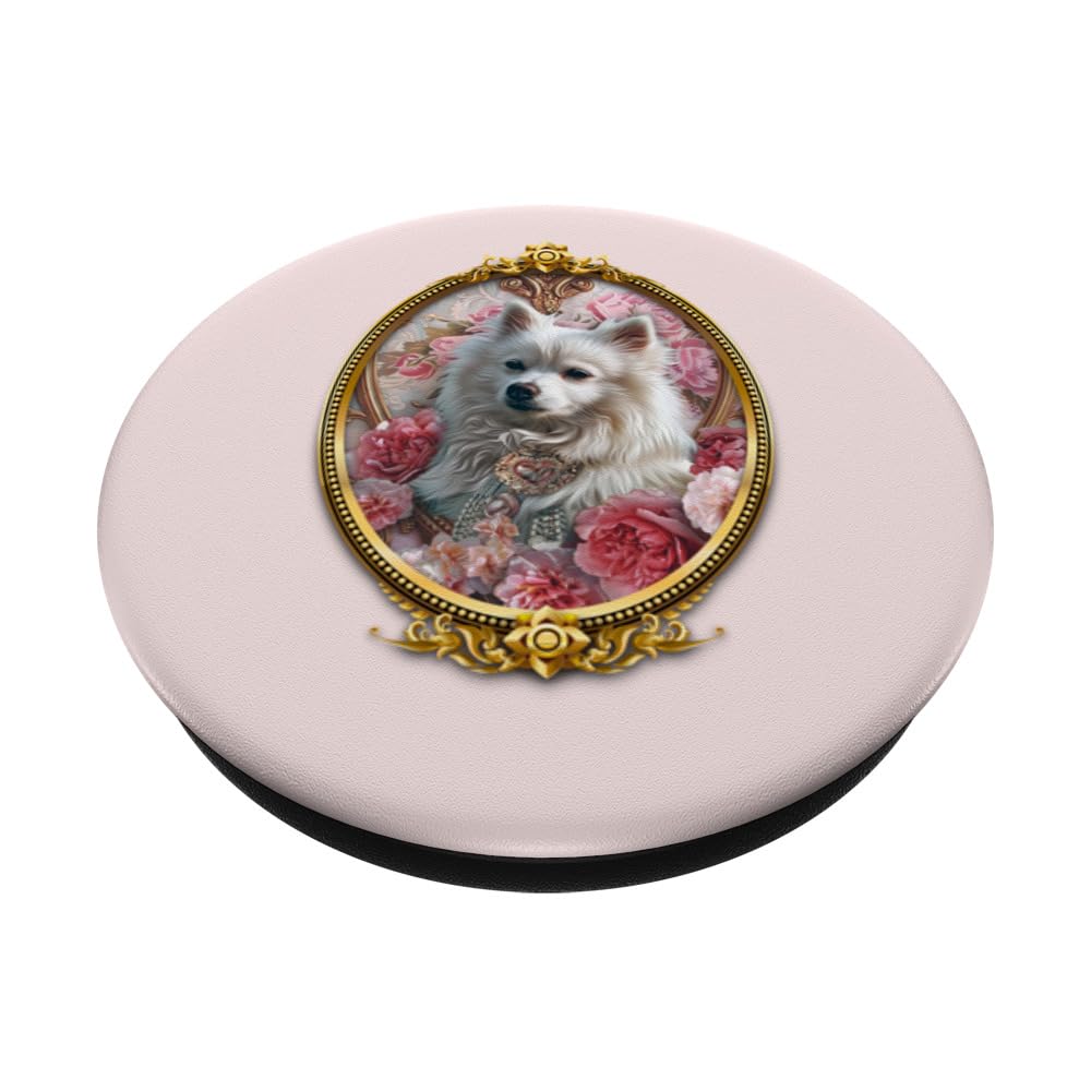 Elegant Floral American Skimo Portrait Art PopSockets Swappable PopGrip, Black - Image 2