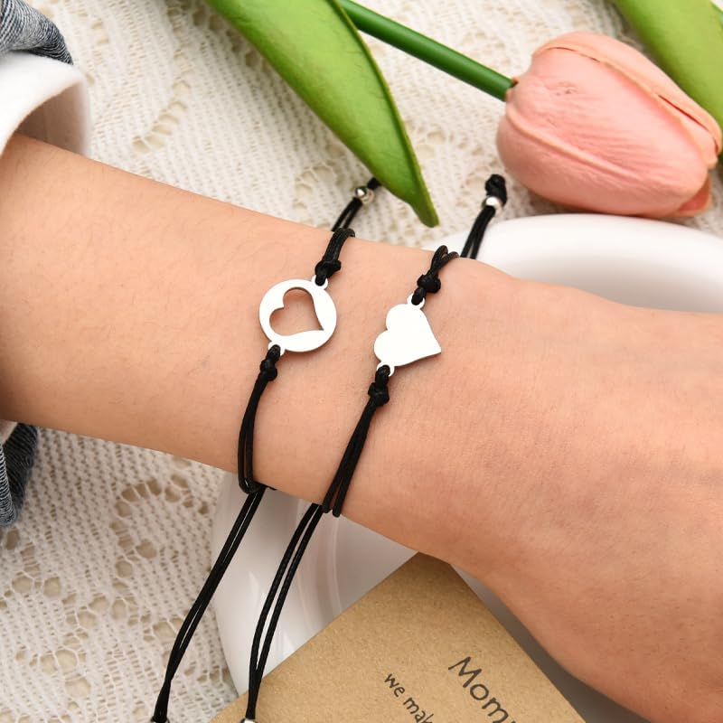 Mother Daughter Bracelets Set for 2 Heart Matching Gifts for Mom Mothers Day Gifts from Daughter Birthday Gift from Mom Mama Bracelet for Long Distance Mommy and Me Bracelet - Image 3